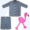3 Pcs Hawaiian 12 ft Giant Skeleton Costume Accessories Set Includes Tropical Print Vest Shirt Shorts and Inflatable Flamingo